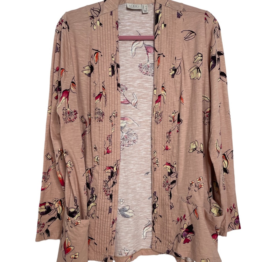 LOGO Lori Goldstein Pink Floral open front jacket Lagenlook SZ L